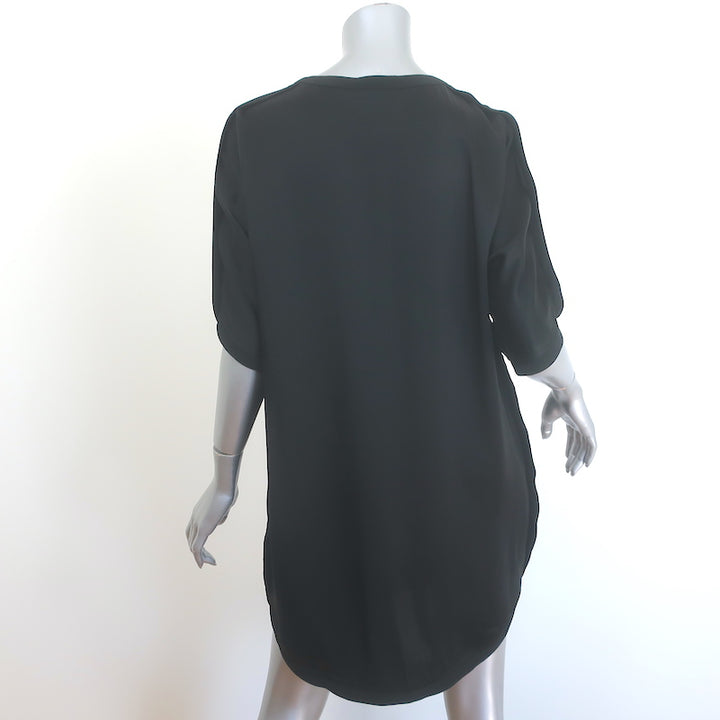 Saint Laurent Keyhole Mini Dress Black Satin Size 38 Short Sleeve Shift