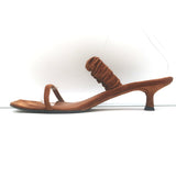 Khaite Georgia Ruched-Strap Kitten Heel Sandals Caramel Suede Size 40.5