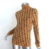 Prada Jacquard Knit Turtleneck Sweater Marigold Stretch Wool Size 42