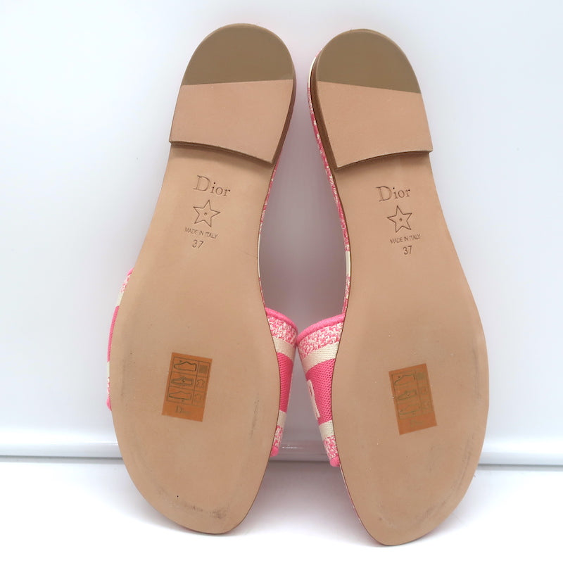Christian Dior Dway Slides Pink Toile de Jouy Embroidered Canvas Size 37 NEW