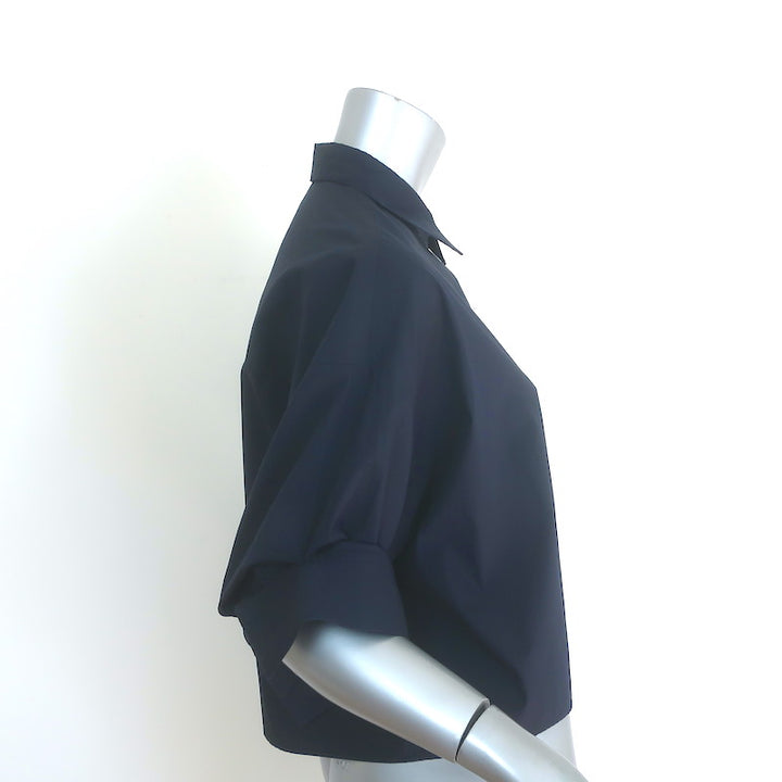 TWP Next Ex Cropped Button Down Shirt Navy Cotton Size Extra Small/Small