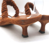 Khaite Georgia Ruched-Strap Kitten Heel Sandals Caramel Suede Size 40.5