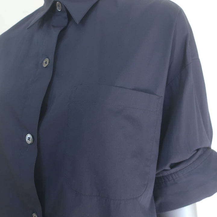 TWP Next Ex Cropped Button Down Shirt Navy Cotton Size Extra Small/Small