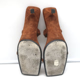 Khaite Georgia Ruched-Strap Kitten Heel Sandals Caramel Suede Size 40.5