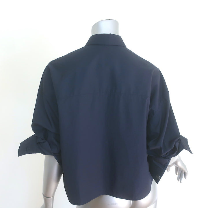 TWP Next Ex Cropped Button Down Shirt Navy Cotton Size Extra Small/Small