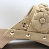Chanel 22P Camellia Clog Sandals Beige Suede Size 37