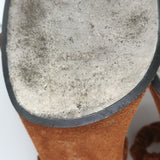 Khaite Georgia Ruched-Strap Kitten Heel Sandals Caramel Suede Size 40.5