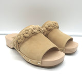 Chanel 22P Camellia Clog Sandals Beige Suede Size 37