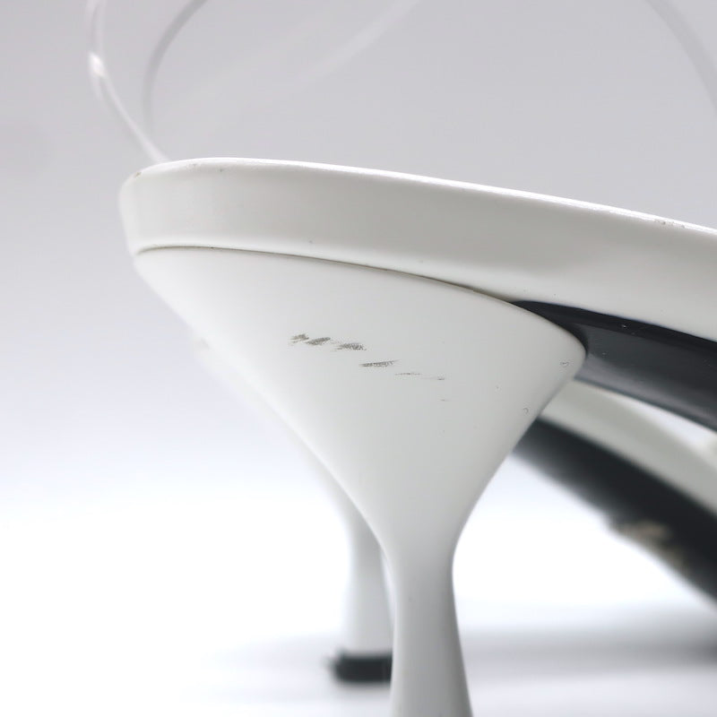 Prada Triangle Logo Kitten Heel Mule Sandals White Brushed Leather Size 36.5