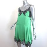 Paco Rabanne Lace-Trim Mini Slip Dress Light Green Pleated Satin Size 42