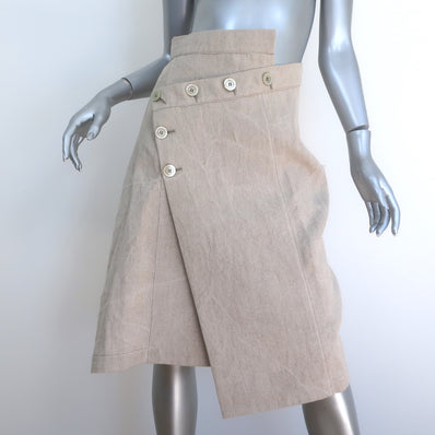 Filipe Faísca Asymmetric Wrap Skirt Beige Linen Size Small