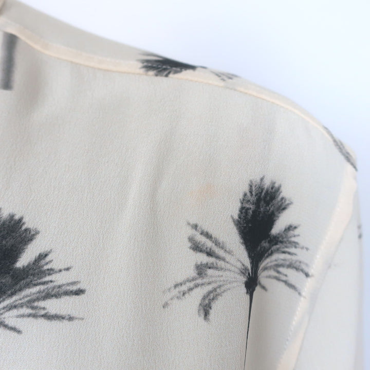 Saint Laurent Paradise Shirt Ecru Palm Tree Print Silk Size 40 Short Sleeve Top