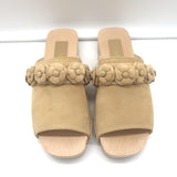 Chanel 22P Camellia Clog Sandals Beige Suede Size 37
