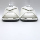 Prada Triangle Logo Kitten Heel Mule Sandals White Brushed Leather Size 36.5