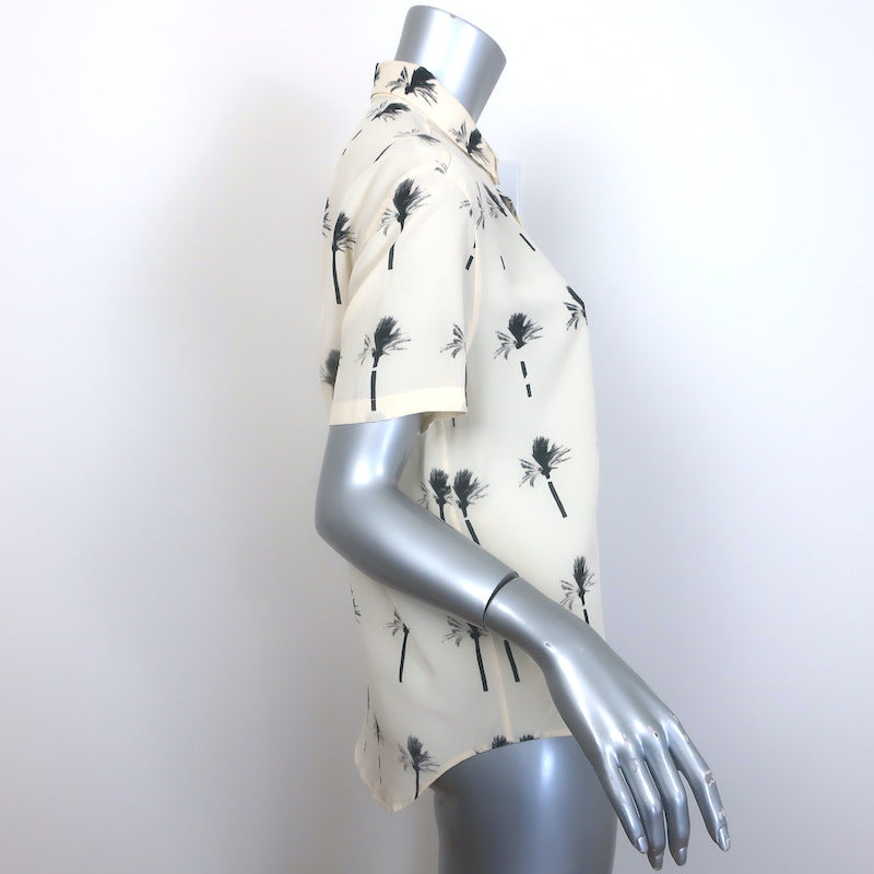 Saint Laurent Paradise Shirt Ecru Palm Tree Print Silk Size 40 Short Sleeve Top