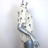 Saint Laurent Paradise Shirt Ecru Palm Tree Print Silk Size 40 Short Sleeve Top