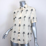 Saint Laurent Paradise Shirt Ecru Palm Tree Print Silk Size 40 Short Sleeve Top