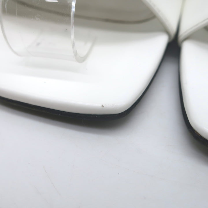 Prada Triangle Logo Kitten Heel Mule Sandals White Brushed Leather Size 36.5