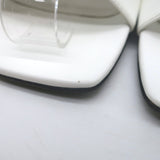 Prada Triangle Logo Kitten Heel Mule Sandals White Brushed Leather Size 36.5