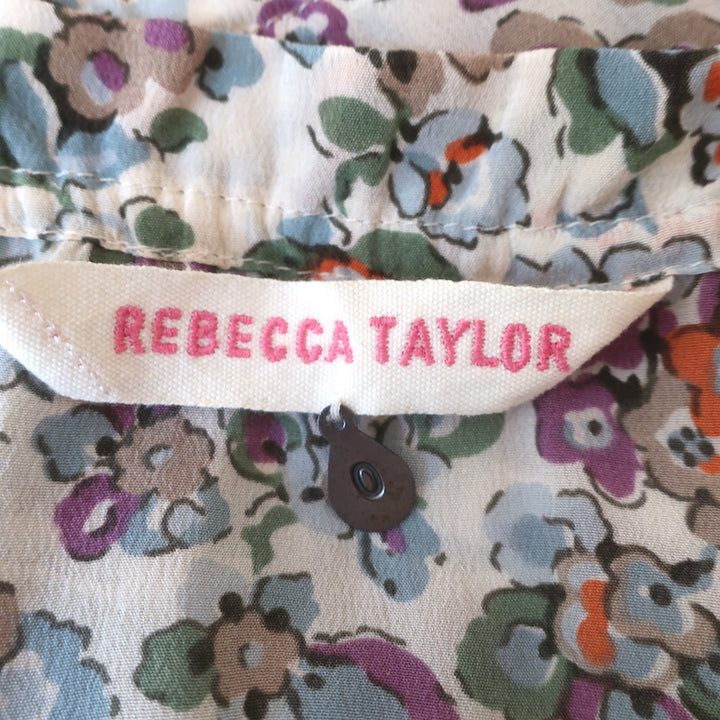 Rebecca Taylor Ruffle Tank Top Floral Print Silk Size 0 Sleeveless Blouse