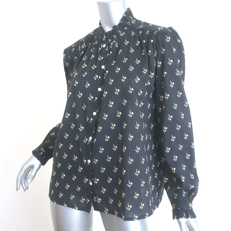 M.A.B.E. Lola Long Sleeve Top Blouse Washed Black Floral Print Size Extra Small