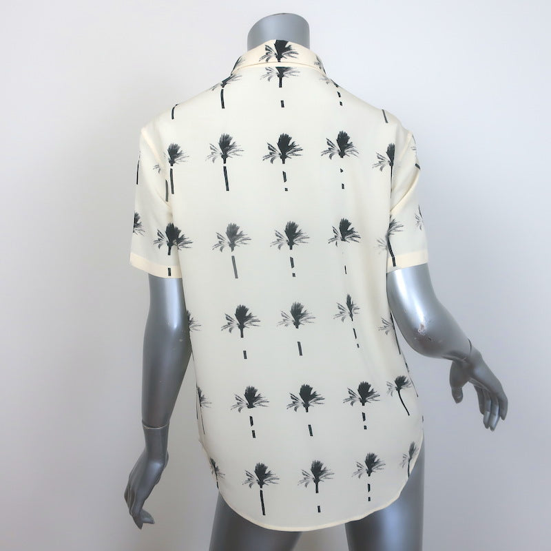 Saint Laurent Paradise Shirt Ecru Palm Tree Print Silk Size 40 Short Sleeve Top