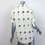 Saint Laurent Paradise Shirt Ecru Palm Tree Print Silk Size 40 Short Sleeve Top