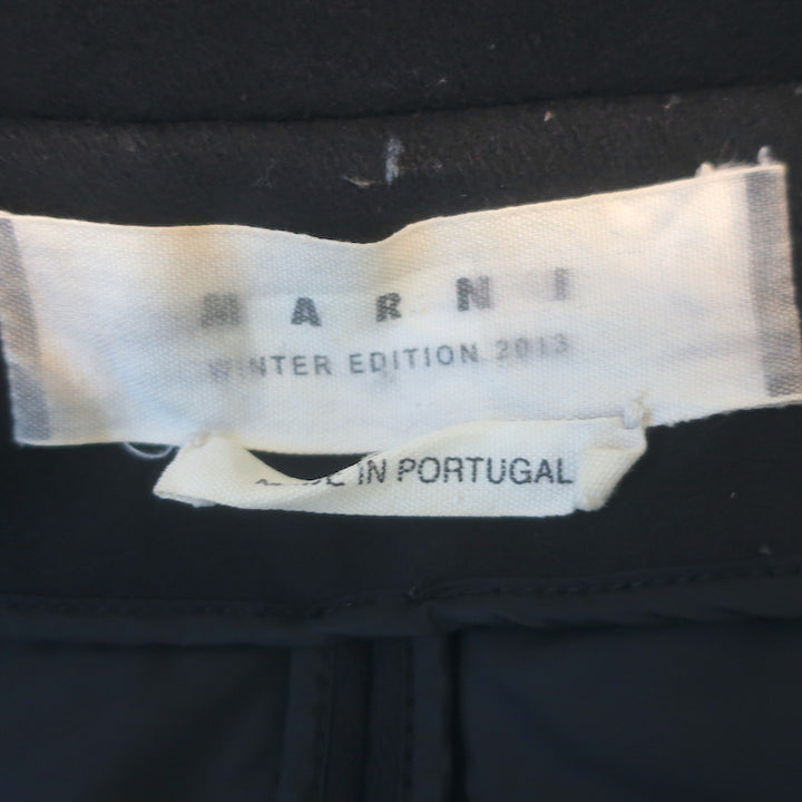 Marni Fur-Trimmed Hooded Mixed Media Coat Black Wool &amp; Nylon Size 46