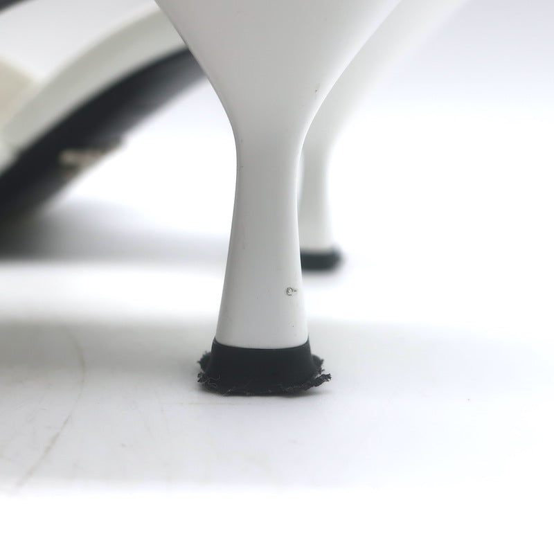 Prada Triangle Logo Kitten Heel Mule Sandals White Brushed Leather Size 36.5