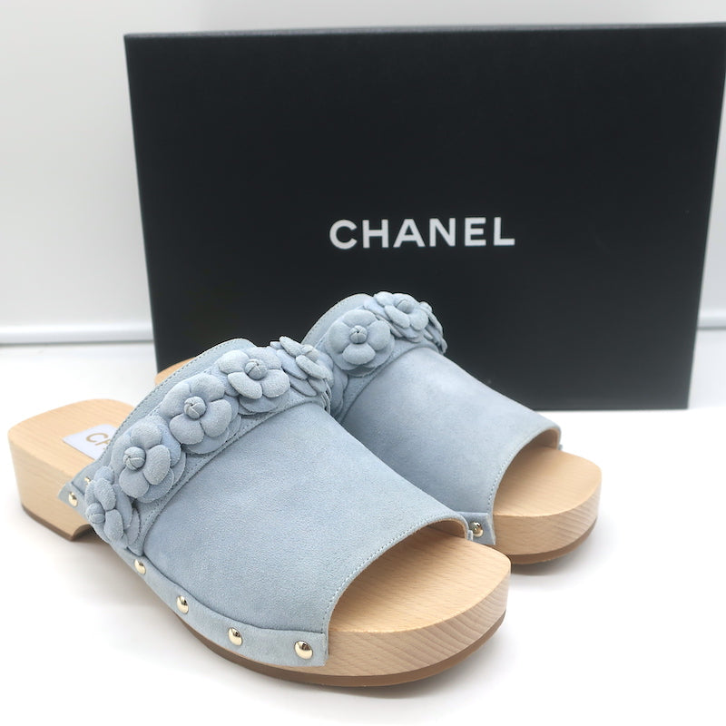 CHANEL Camellia COCO MARK Wedge Sole Sandals Mules Pumps