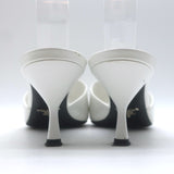 Prada Triangle Logo Kitten Heel Mule Sandals White Brushed Leather Size 36.5