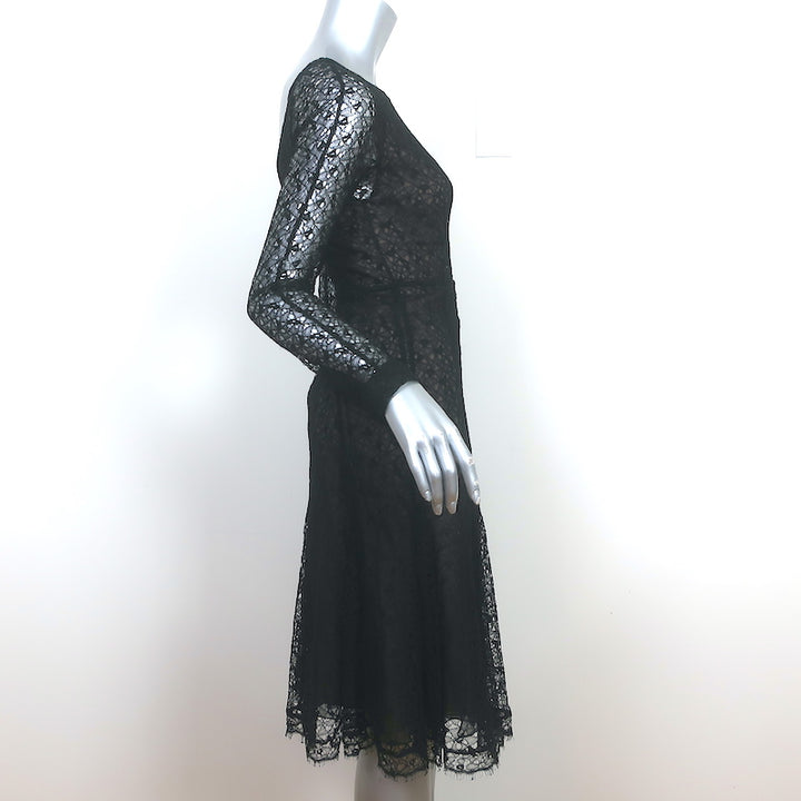 Erdem Long Sleeve Fit &amp; Flare Dress Black Lace Size US 2