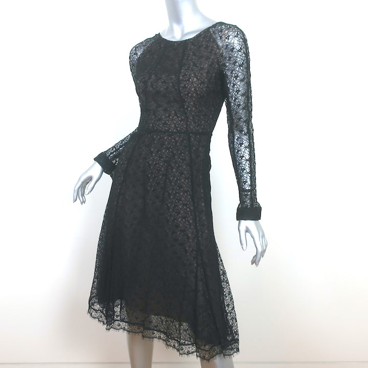 Erdem Long Sleeve Fit &amp; Flare Dress Black Lace Size US 2