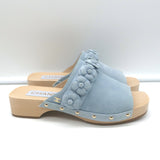 Chanel 22P Camellia Clog Sandals Light Blue Suede Size 37