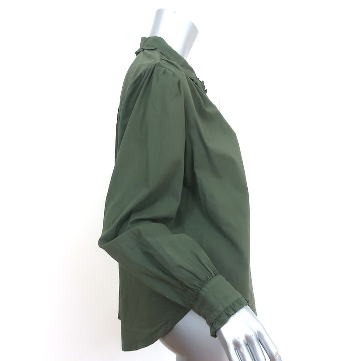 Xirena Shirt Hale Dark Sage Ruffled Cotton Size Extra Small Long Sleeve Top NEW