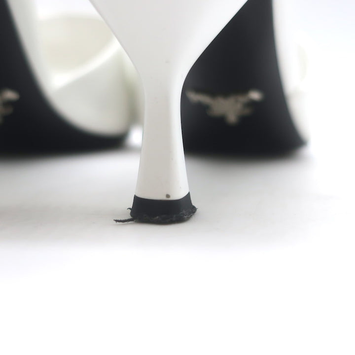 Prada Triangle Logo Kitten Heel Mule Sandals White Brushed Leather Size 36.5
