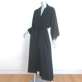 Nili Lotan Tie-Waist Long Robe Jacket Black Silk Satin One Size