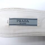 Prada Triangle Logo Kitten Heel Mule Sandals White Brushed Leather Size 36.5