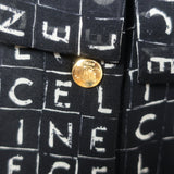 Celine Lavallière Pussy Bow Mini Dress Black Logo Print Silk Chiffon Size 42