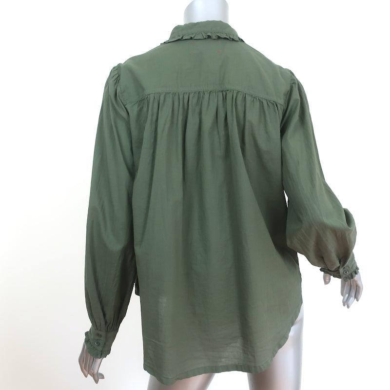 Xirena Shirt Hale Dark Sage Ruffled Cotton Size Extra Small Long Sleeve Top NEW
