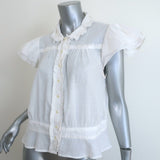 THE GREAT The Gardenia Top White Ruffled Cotton Size 3 Button-Up Blouse