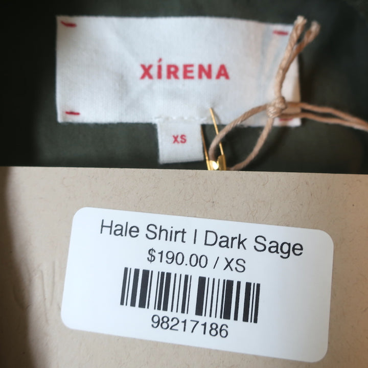 Xirena Shirt Hale Dark Sage Ruffled Cotton Size Extra Small Long Sleeve Top NEW