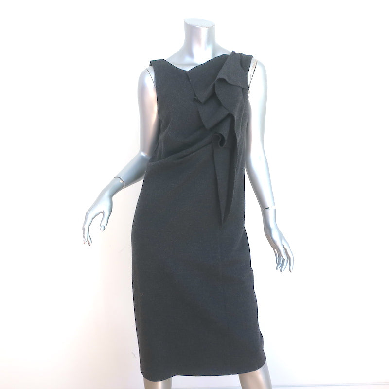 Max Mara Ruffle Dress Charcoal Wool Herringbone Size 46 Sleeveless She Celebrity Owned Max Mara Ruffle Dress Charcoal Wool Herringbone Size 46 Sleeveless She Celebrity Owned