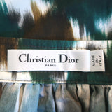 Christian Dior Midi Skirt Green/Brown Printed Cotton-Silk Size US 8