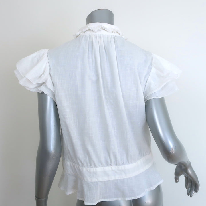 THE GREAT The Gardenia Top White Ruffled Cotton Size 3 Button-Up Blouse