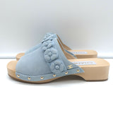 Chanel 22P Camellia Clog Sandals Light Blue Suede Size 37