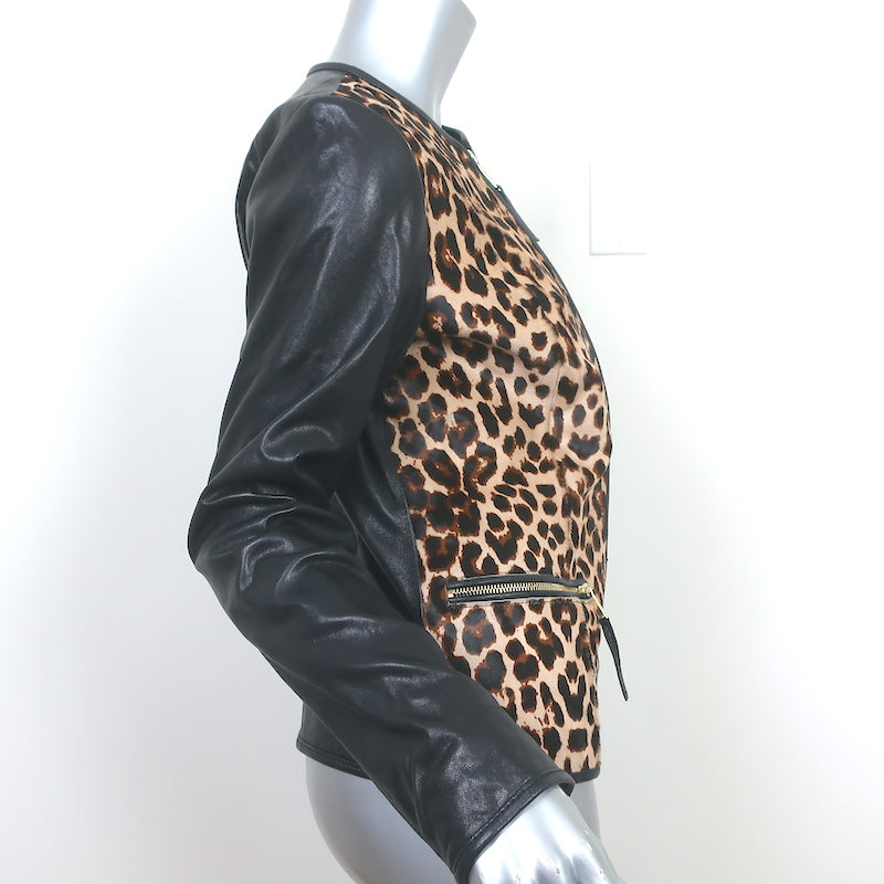 Neiman Marcus Jacket Leopard Print Calf Hair &amp; Black Leather Size Small NEW