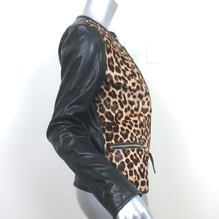 Neiman Marcus Jacket Leopard Print Calf Hair &amp; Black Leather Size Small NEW