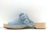 Chanel 22P Camellia Clog Sandals Light Blue Suede Size 37