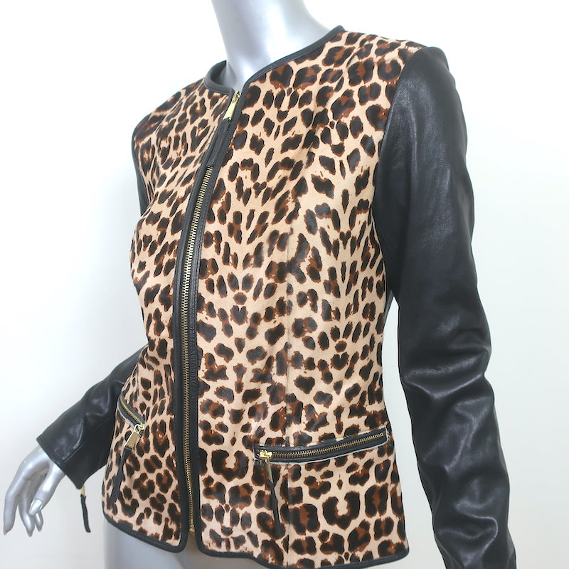 Neiman Marcus Jacket Leopard Print Calf Hair &amp; Black Leather Size Small NEW